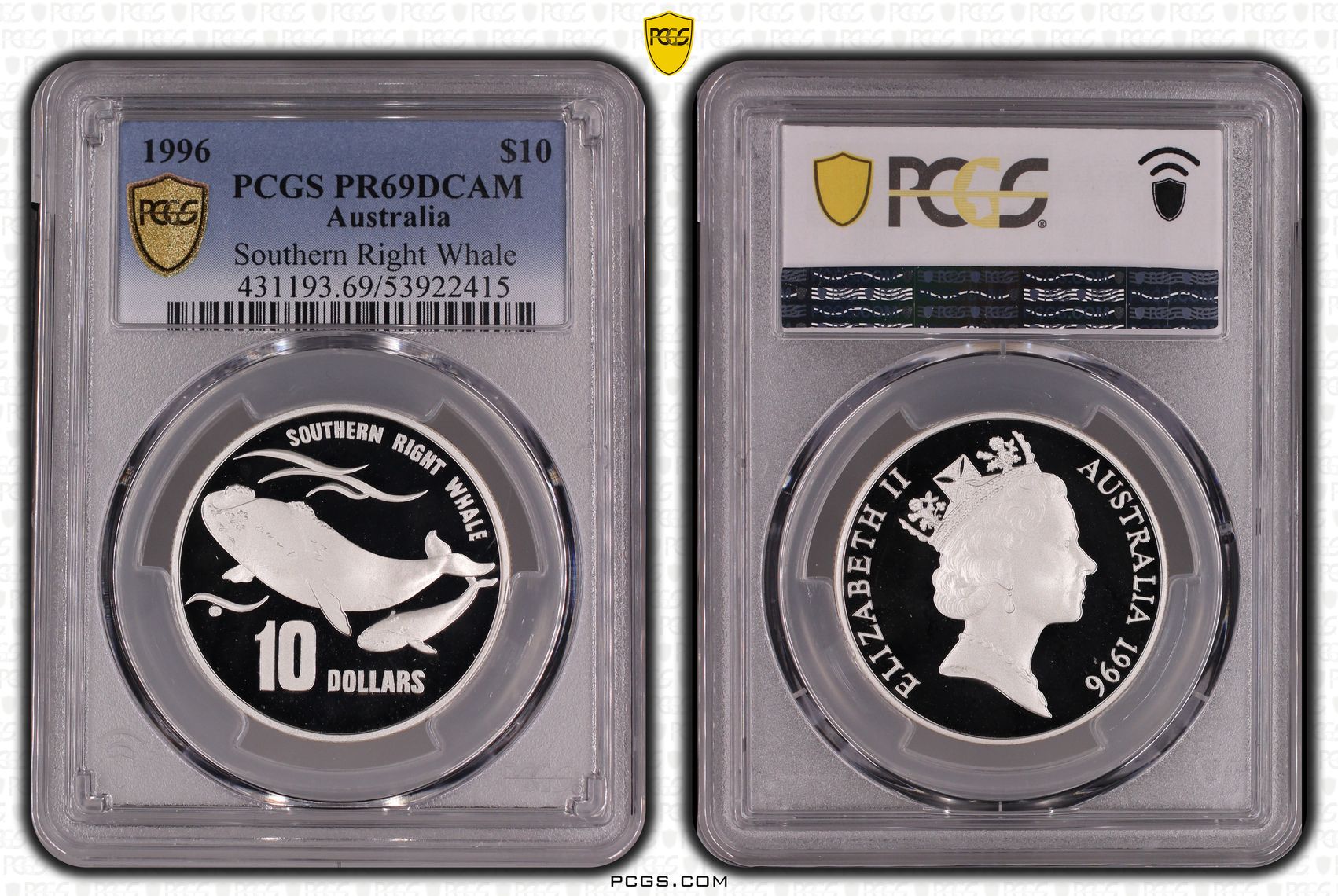 Southern Right Whale, Ten Dollar, 1996, PCGS PR69DCAM