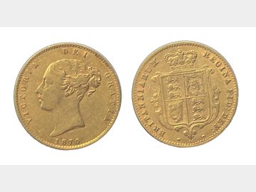 1870 VICTORIA YOUNG HEAD HALF SOVERIEGN DIE 44