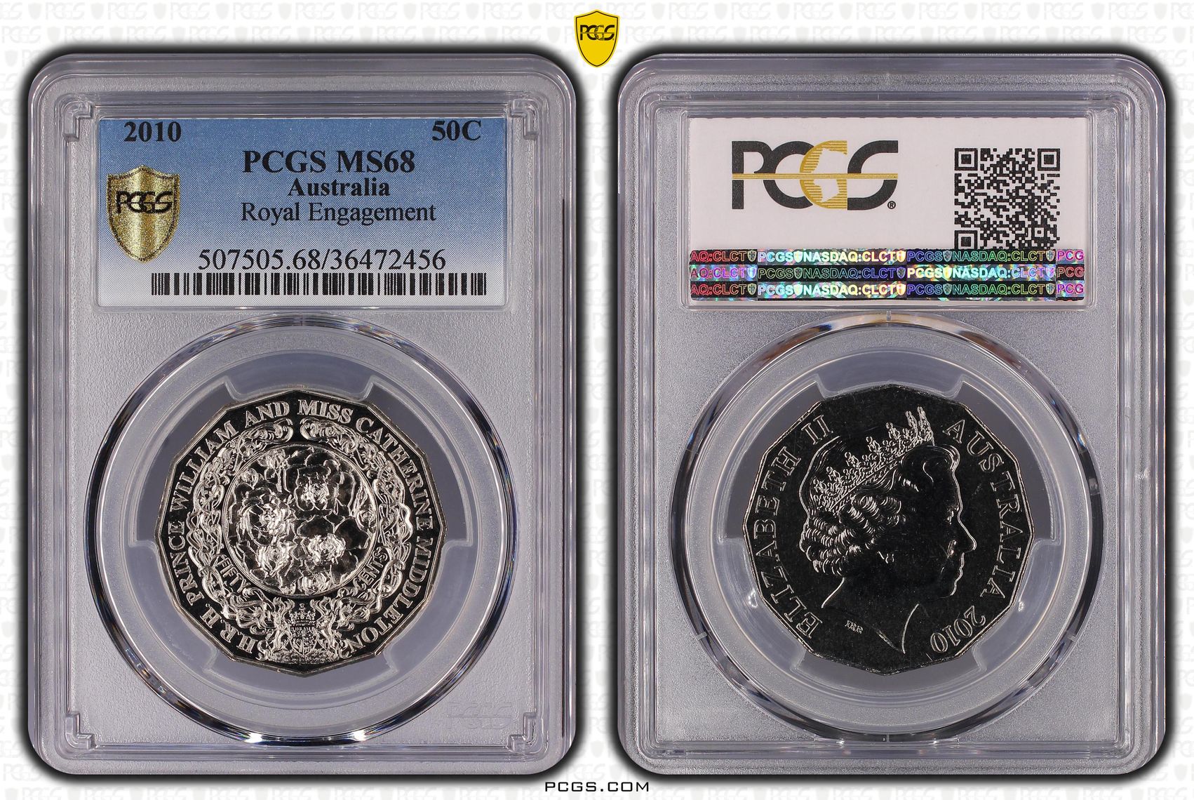 2010 Australia Fifty Cent, 50c Royal Engagement PCGS - MS68 -456