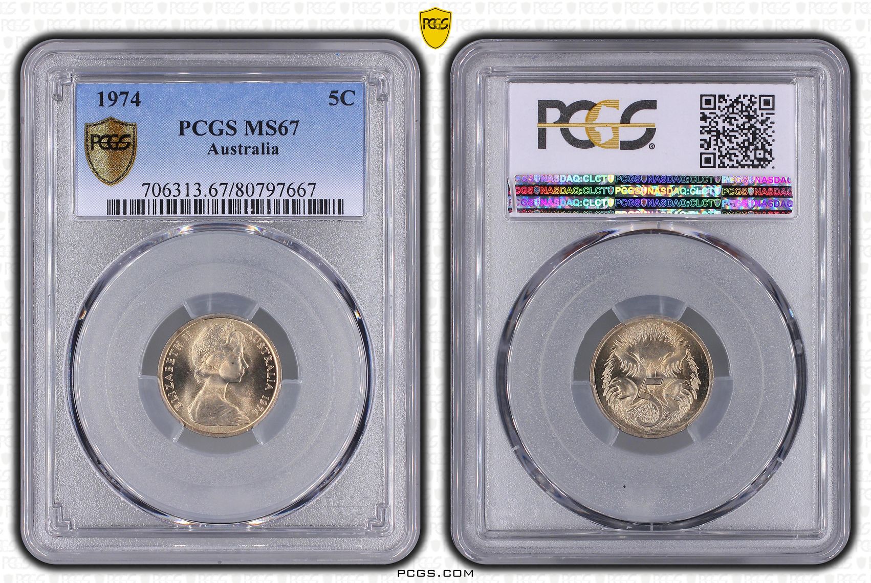 Elizabeth II, Five Cent, 1974, PCGS MS67