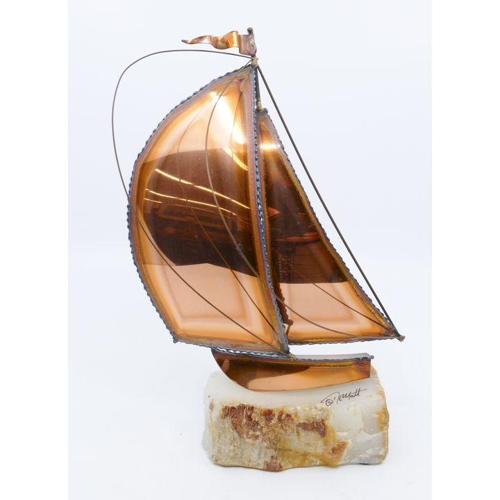 John DeMott Mid Century Copper Sailboat Sculpture 10''