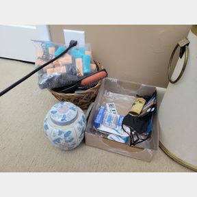 Assortment of hair care and other personal items