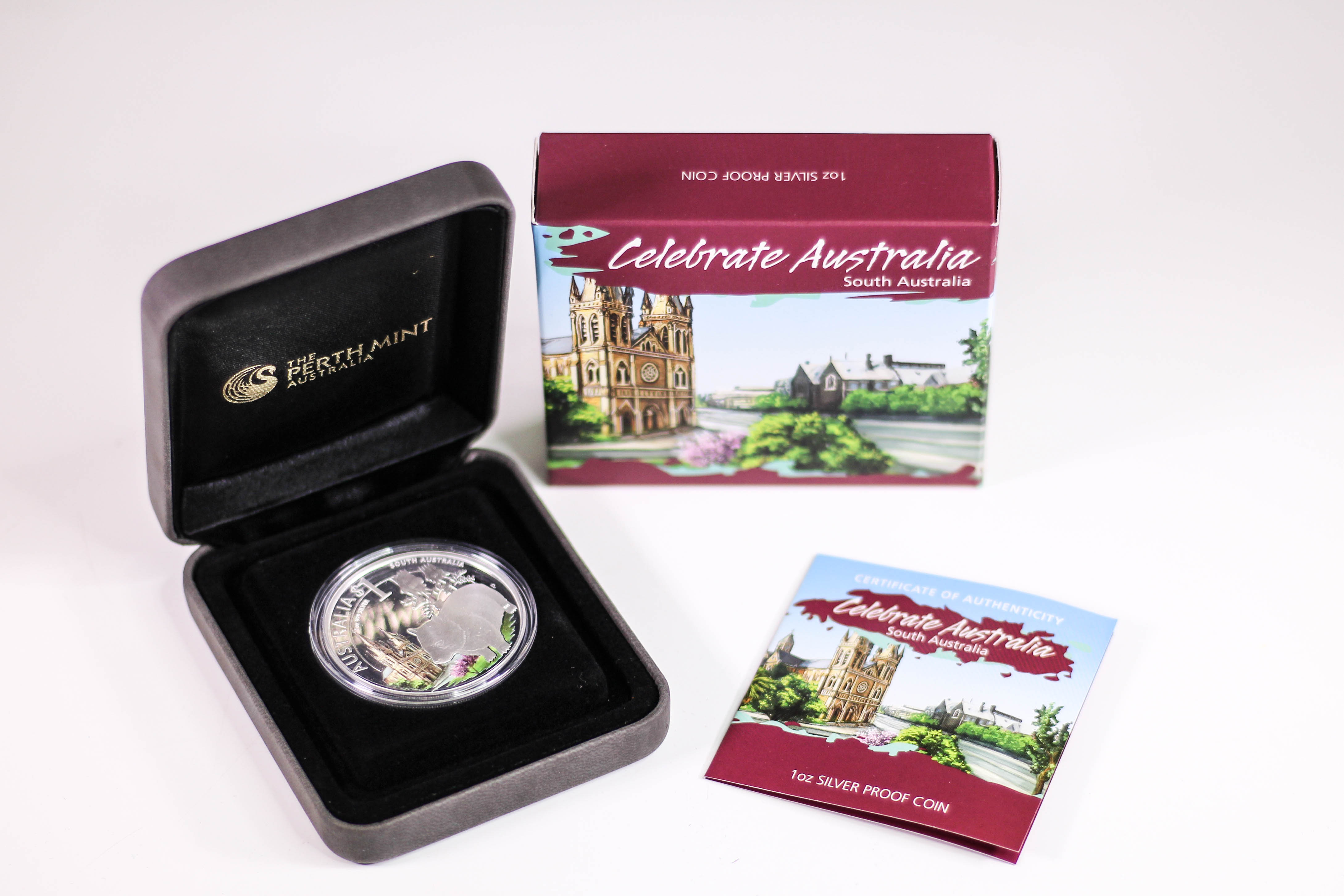 2010 Perth Mint $1 1oz Silver Celebrate Australia South Australia Coin Box & COA