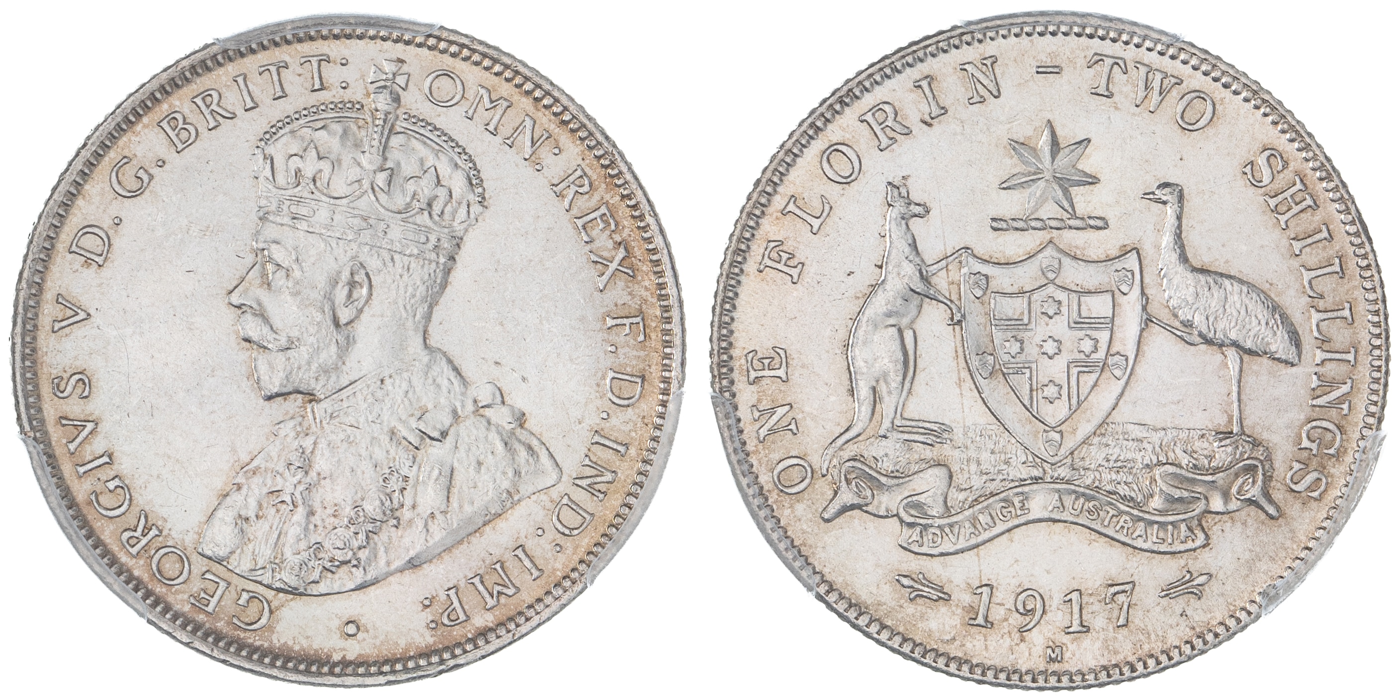George V, Florin, 1917-M, PCGS MS64