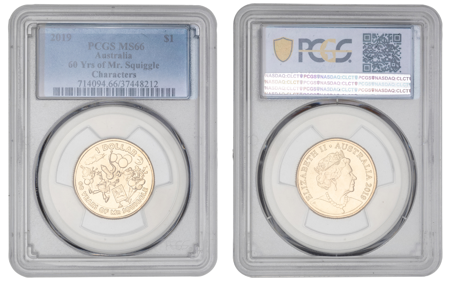Elizabeth II, 60 Yrs of Mr. Squiggle - Spaceship, One Dollar, 2019, PCGS MS66