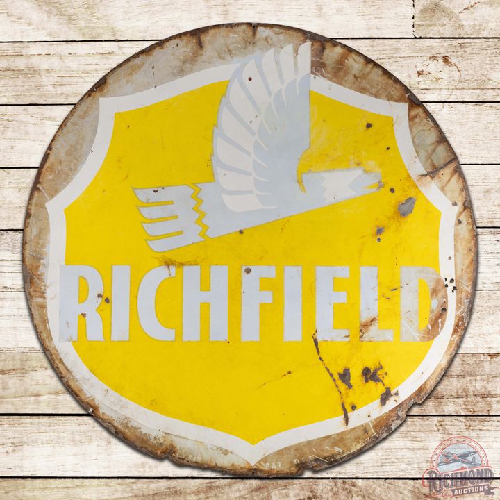 Richfield Gasoline 6' Double Sided Porcelain ID Sign w/ Eagle