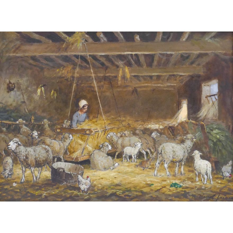 Marcel Jacque (1906-1981 France) 'In the Barn' Oil on Canvas