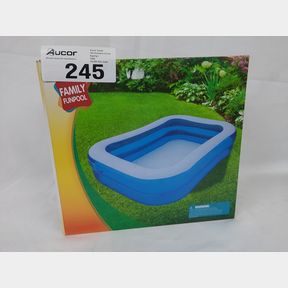 INFLATABLE SWIMMING POOL OUTDOOR LAWN GROUND FAMILY POOL - 200X150X50CM - BLUE / WHITE - BLUE DURABLE RECTANGULAR FAMILY