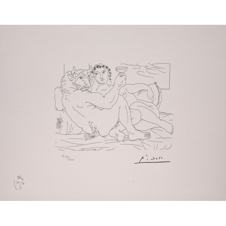 Pablo Picasso | Minotaur z kielichem i młoda kobieta (Minotaure, une coupe a la Main et jeune Femme)