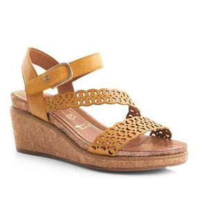Tamaris Asymmetrical Laser Cut Ladies Wedge Sandal 52213 Cognac COGNAC Women EU 42 |