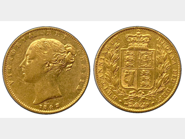 1843 WIDE DATE VICTORIA SHIELD SOVEREIGN
