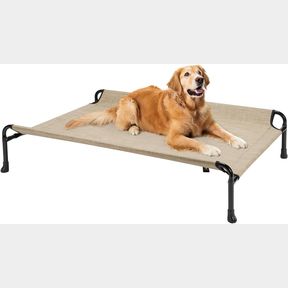 VEEHOO COOLING ELEVATED DOG BED, RAISED DOG BEDS FOR LARGE DOGS, OUTDOOR DOG BED WITH GUARDRAIL, UPGRADED NON-SLIP FEET, BREATHABL