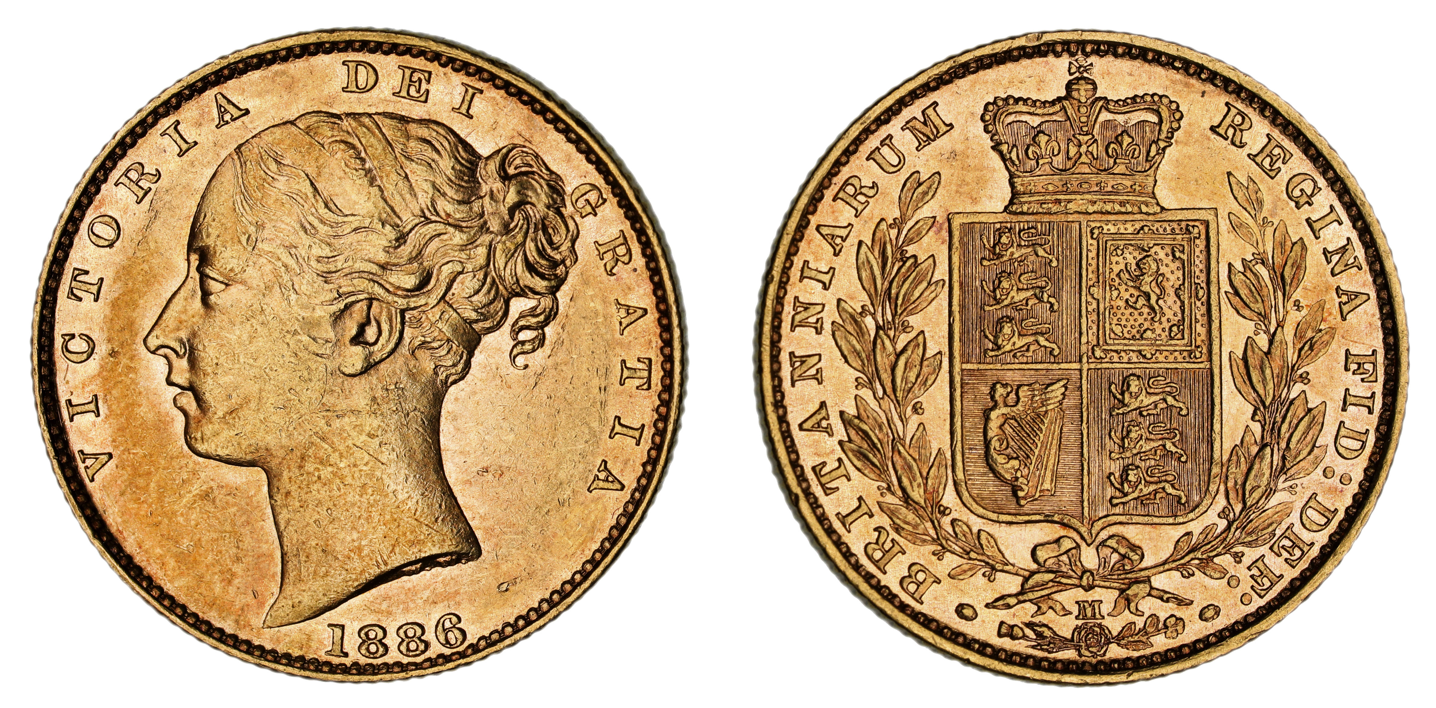 Victoria, Shield Reverse - Melbourne Mint - Young, Sovereign, 1886, gEF
