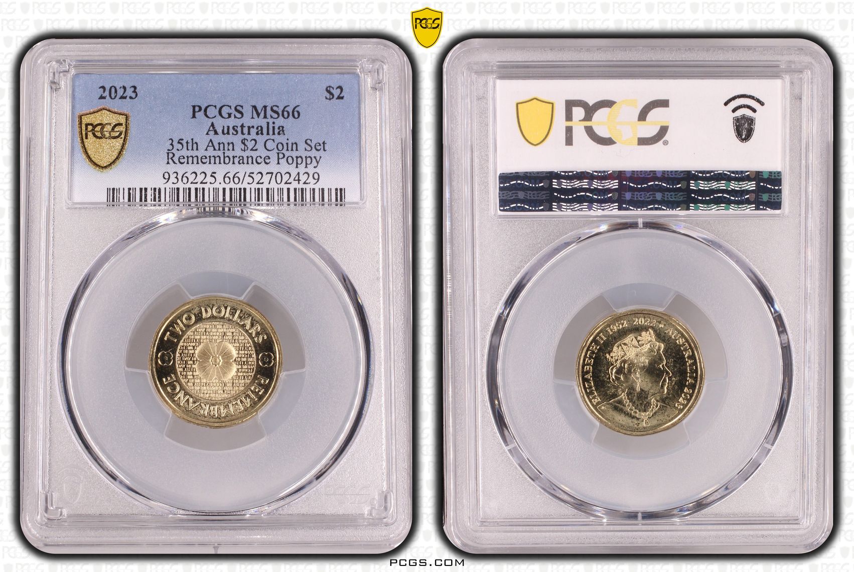 35th Ann $2 Coin Set Remembrance Poppy, Two Dollar, 2023, PCGS MS66