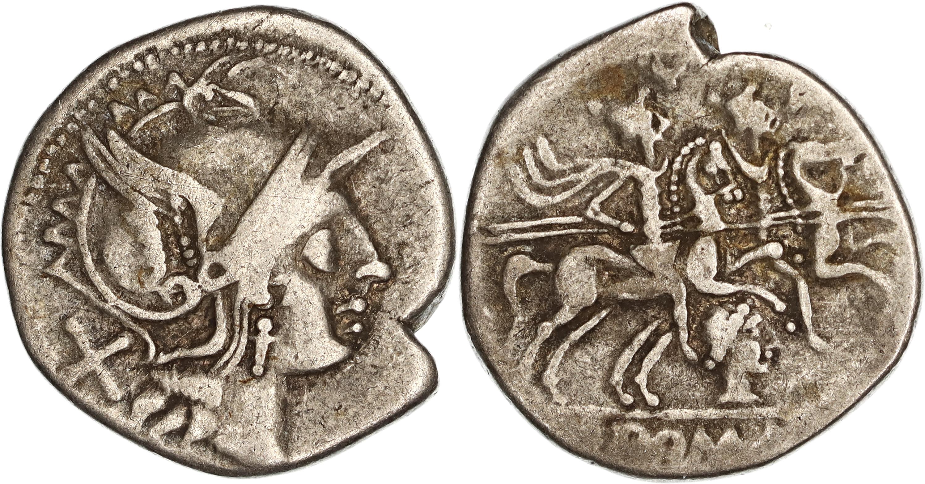 Roman Republic, Anonymous Coinage, Silver Denarius, 206-194 BC, gF-nVF