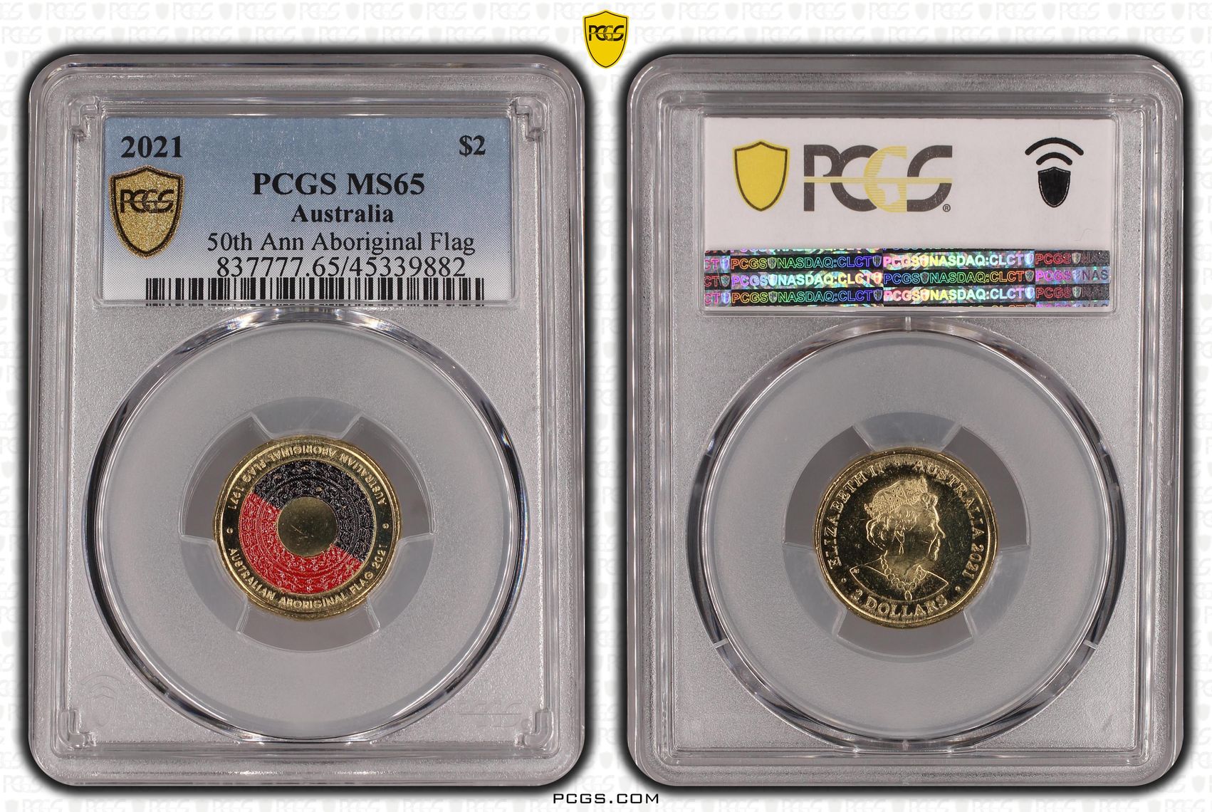 474 · 50th Ann Aboriginal Flag Colorized, Two Dollar, 2021, PCGS MS65