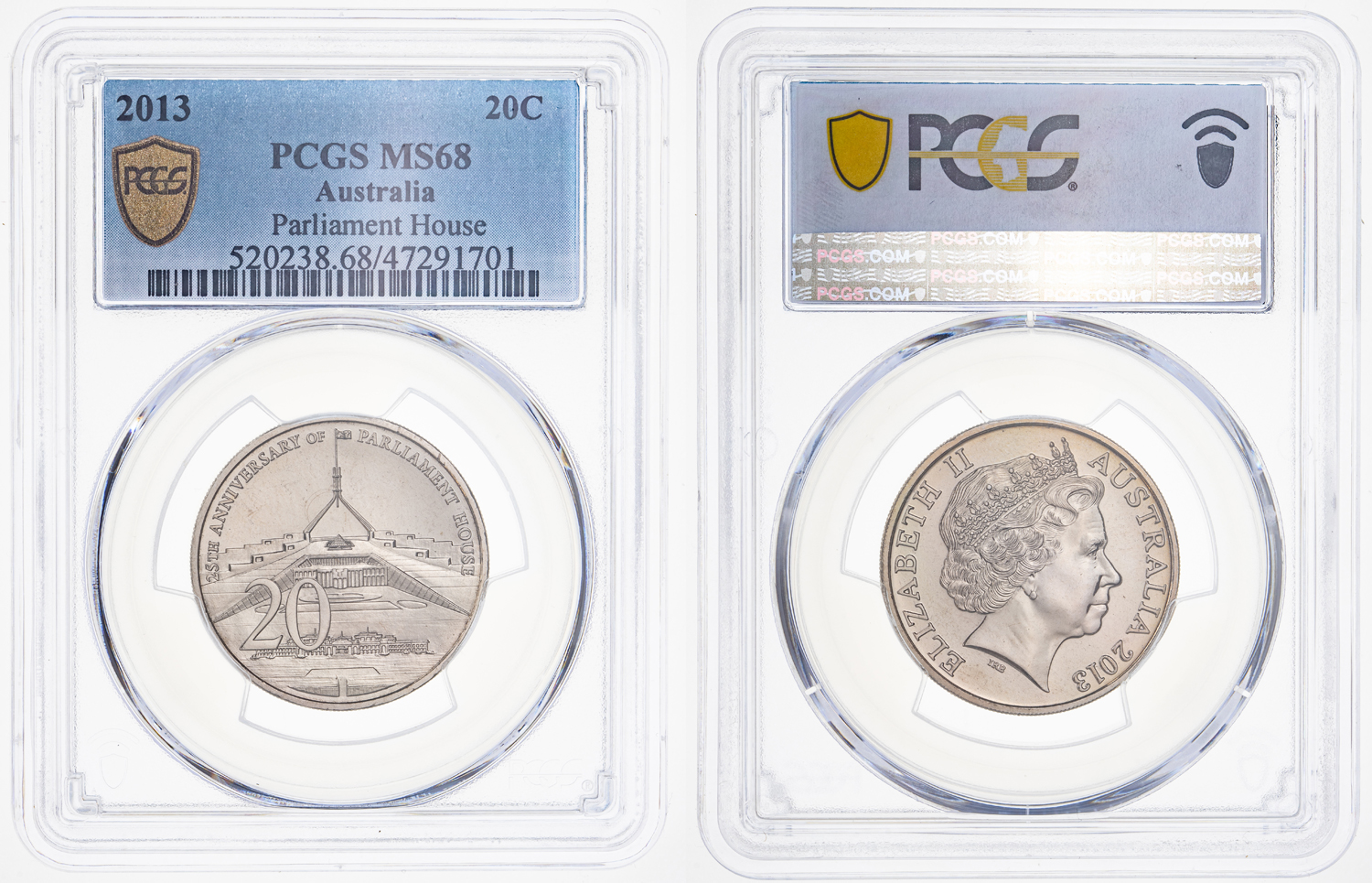 Parliament House, Twenty Cent, 2013, PCGS MS 68