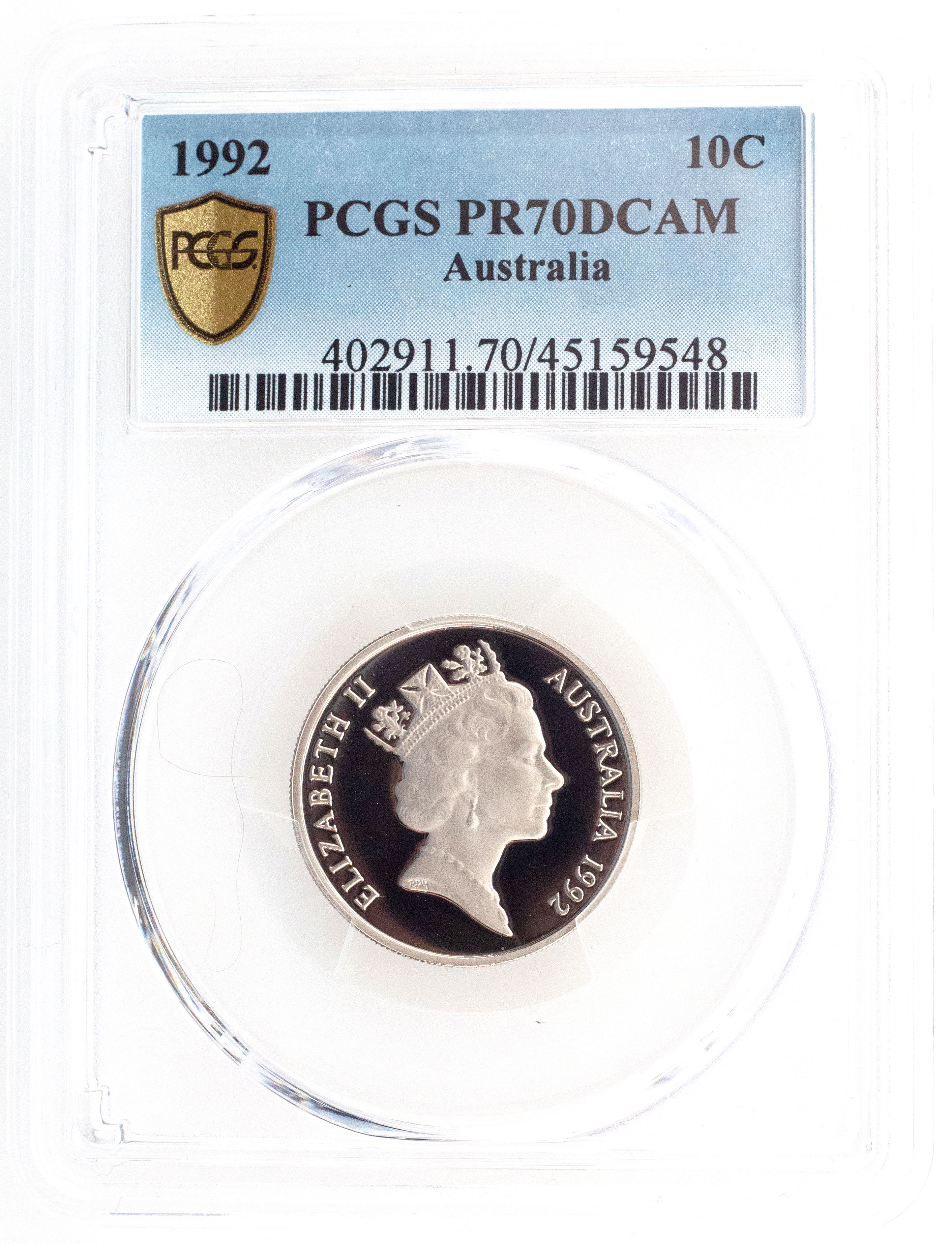 1992 Australia Ten Cent, 10c PCGS - PR70DCAM POP 22/0 -548