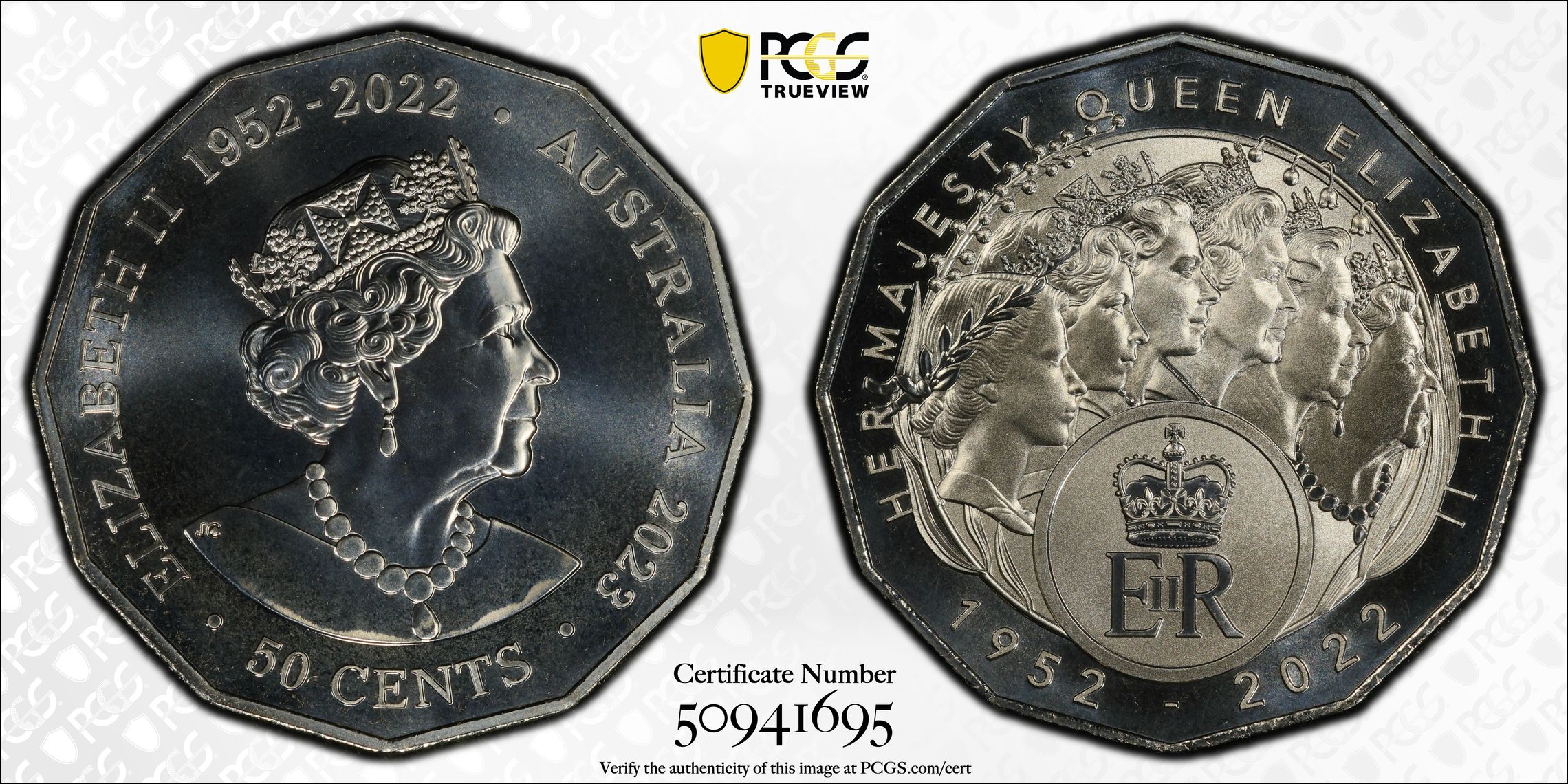 Her Majesty QEII Cu-Ni, Fifty Cent, 2023, PCGS MS70