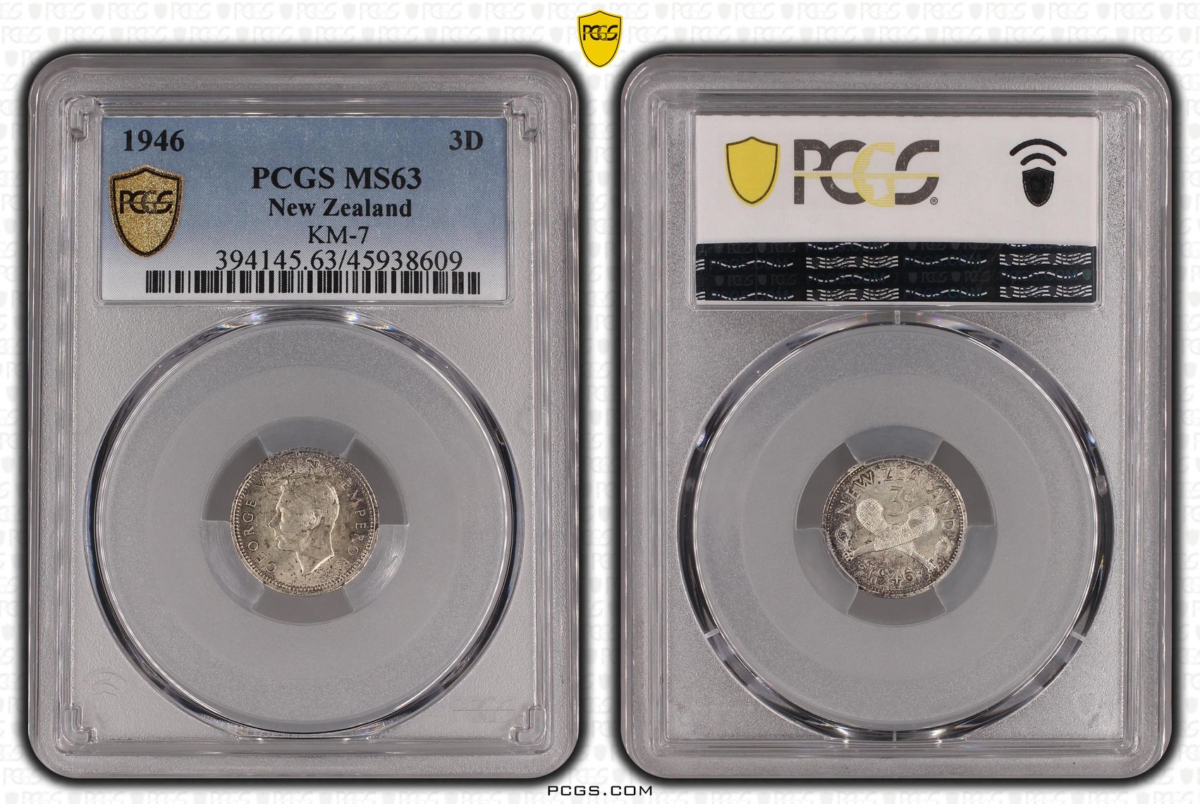 1946 New Zealand Threepence Silver KM-7 PCGS - MS63 -609