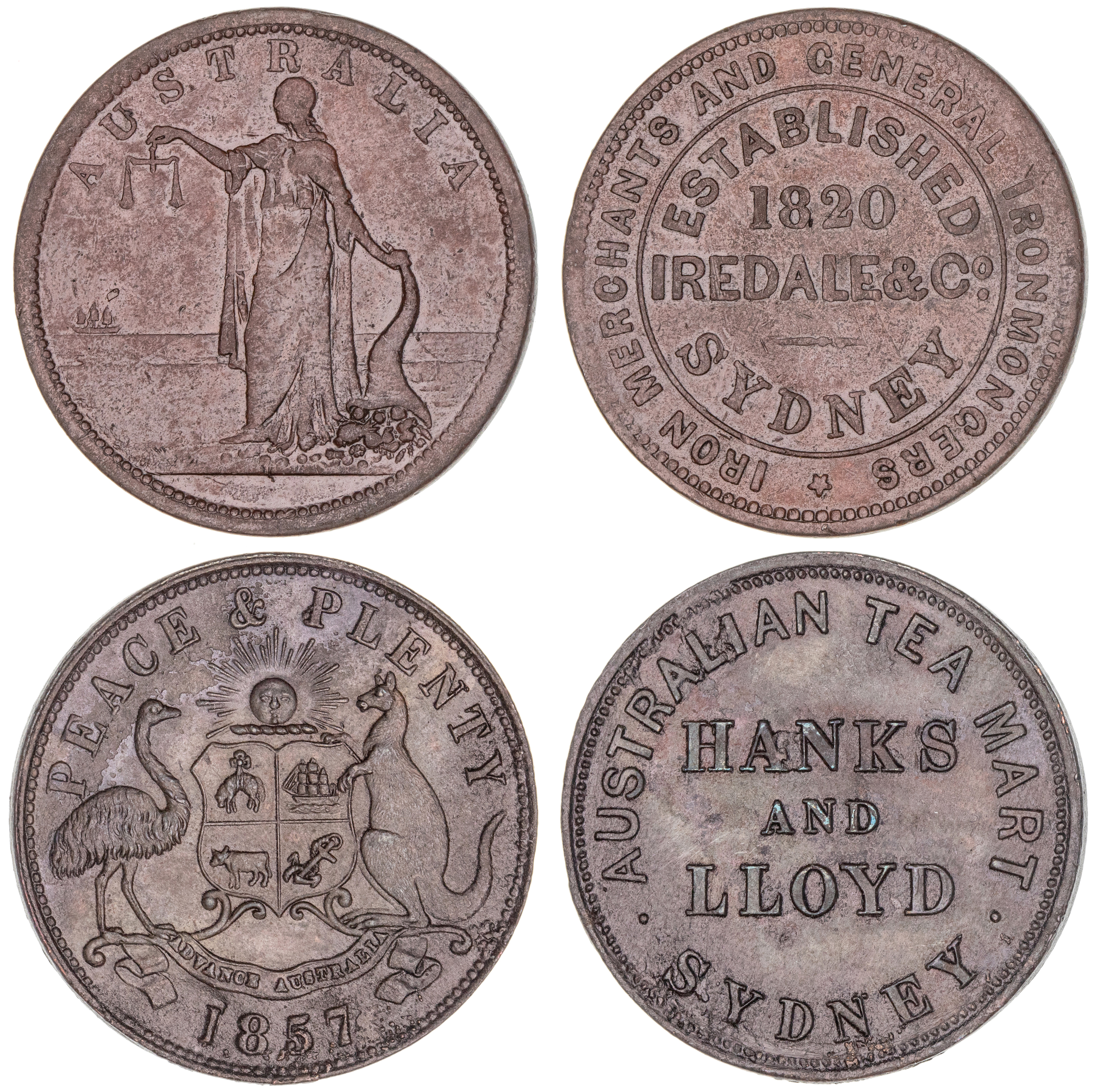 423 · Hanks & Lloyd, Sydney, NSW, Penny, 1857, EF