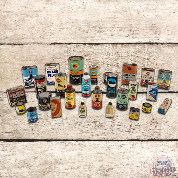 Group of 26 Whiz Automotive Themed Advertising Items Cans