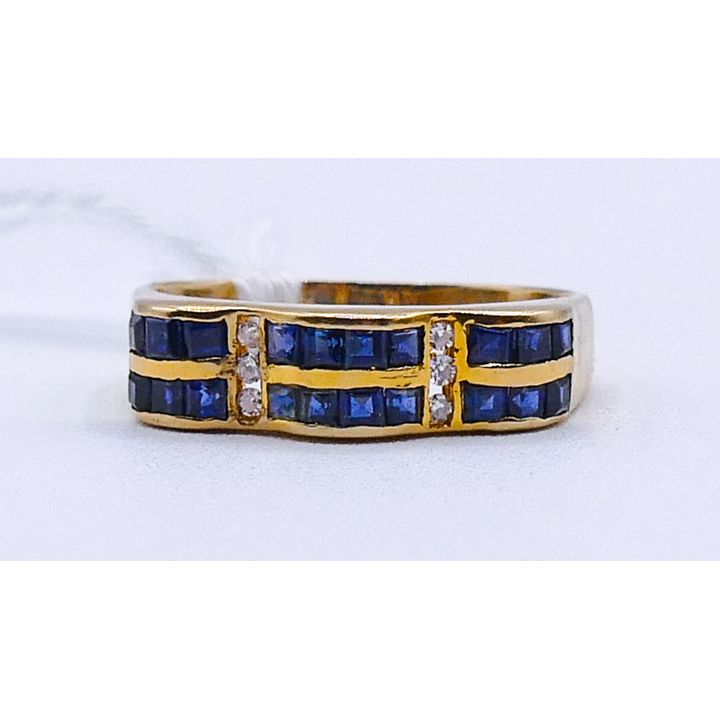 Ladies 14k Sapphire & Diamond Band Ring Size 6 - 2.4 grams