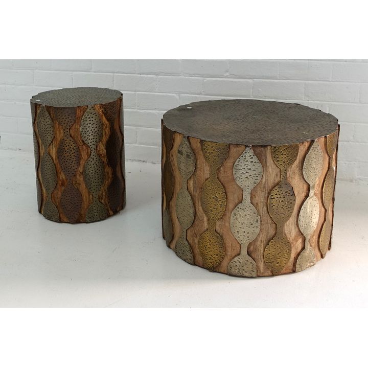 2 BRASS OVERLAID WOODEN SIDE TABLES