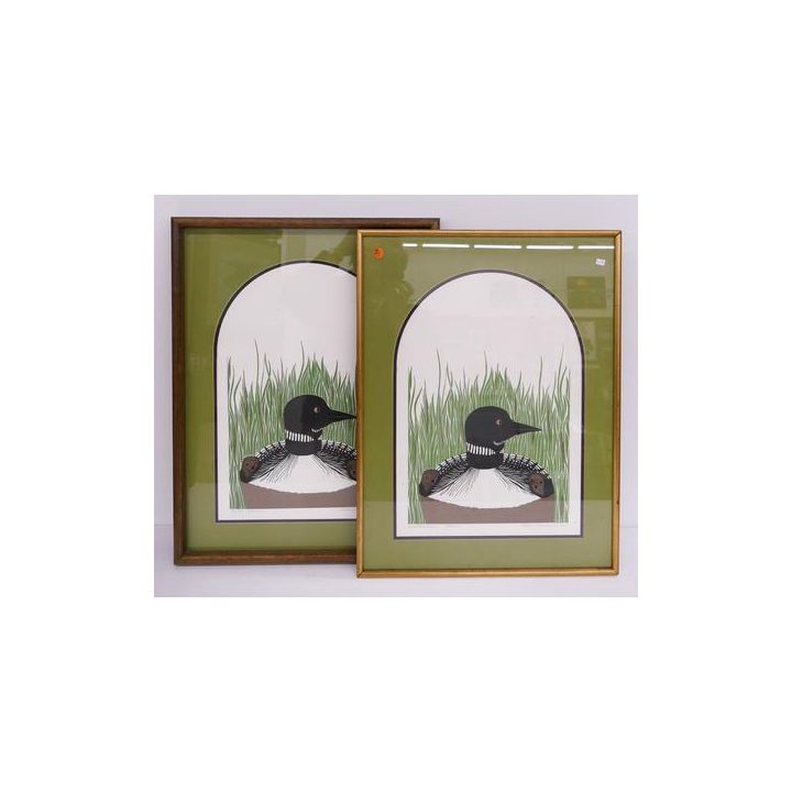 2pc Kathy Andersen 'Loon' S/N Lithographs Framed- 24x18.5''