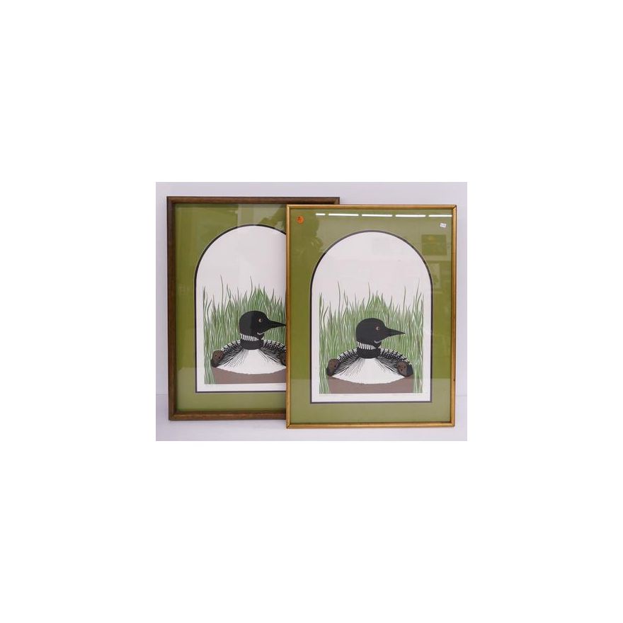 2pc Kathy Andersen 'Loon' S/N Lithographs Framed- 24x18.5''