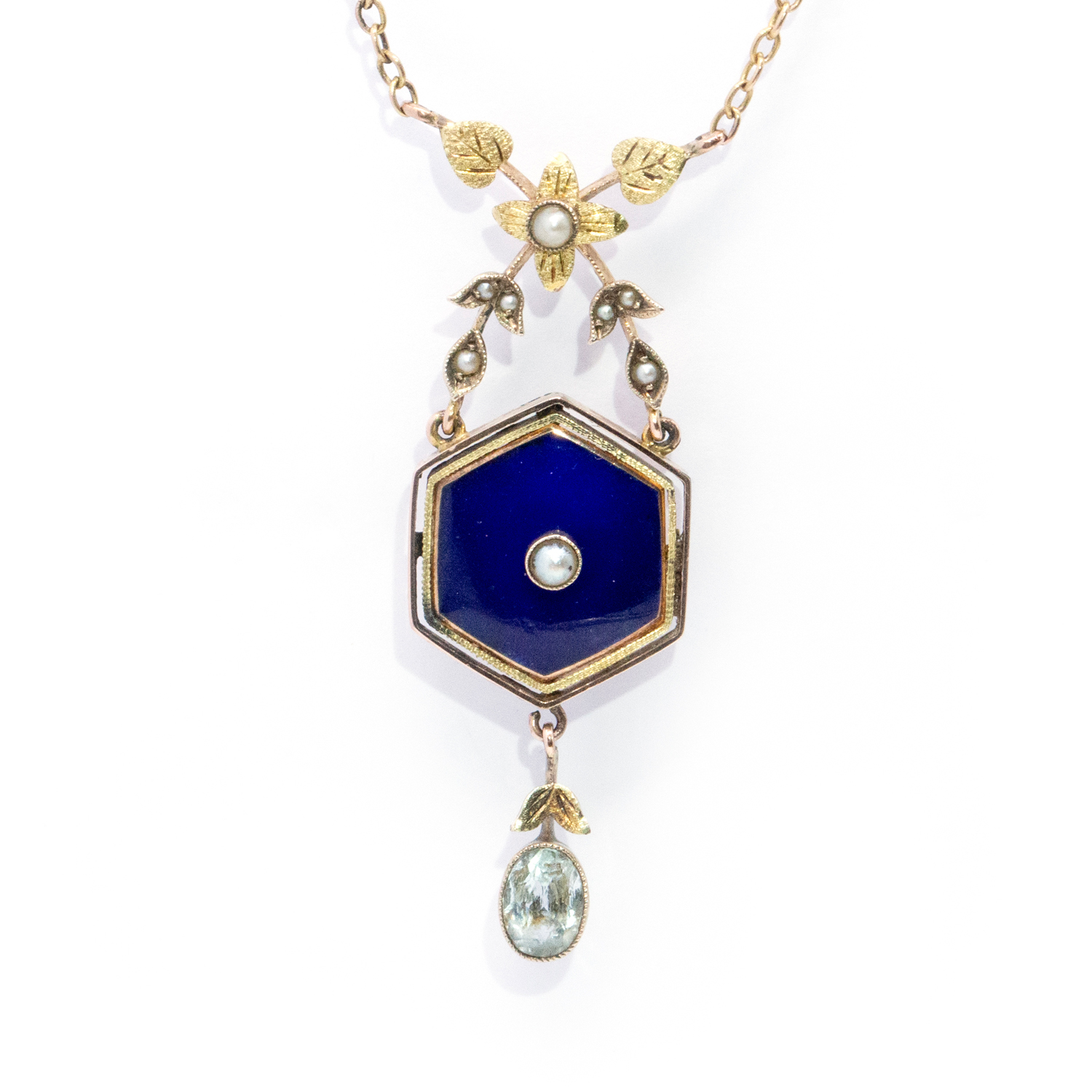 9ct Gold Antique Enamel & Pearl Necklace