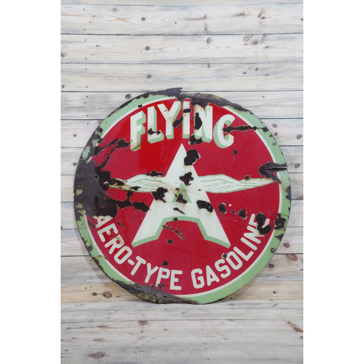 48" Flying A Aero-Type Gasoline w/ Chicken Wing Logo Double Sided Porcelain Sign TAC 4.5
