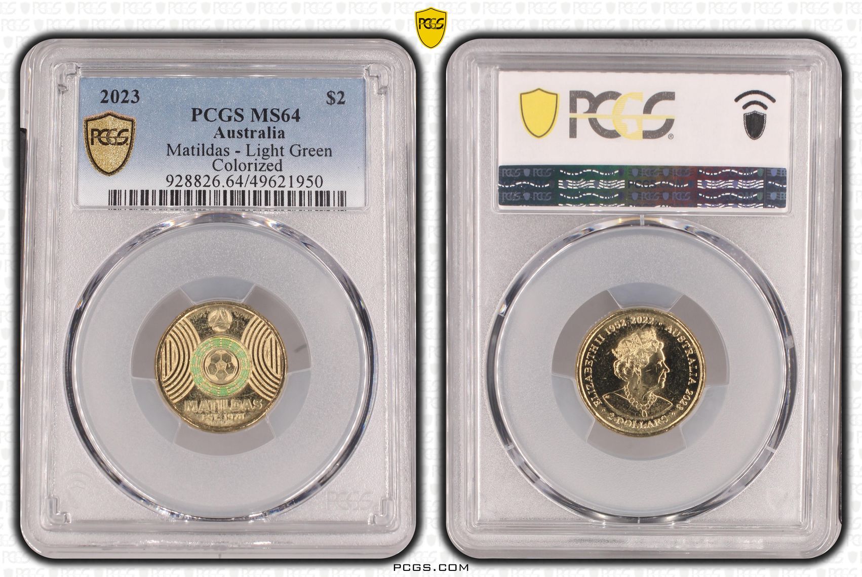 Matildas - Light Green Colorized , Two Dollar, 2023, PCGS MS64