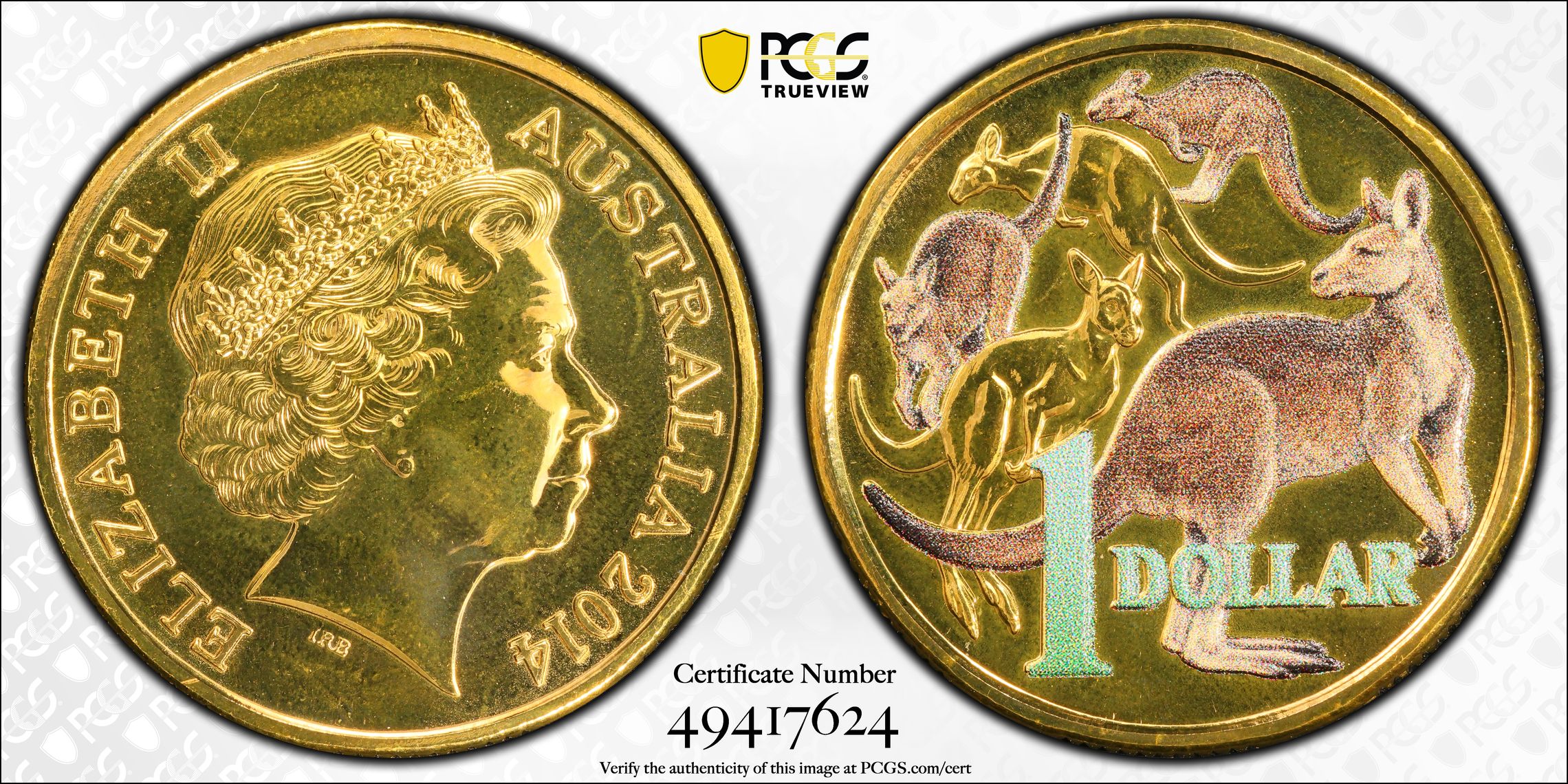 Mob of Roos AlBr Colourised, One Dollar, 2014, PCGS MS69