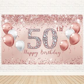 TRGOWAUL PINK ROSE GOLD 50TH BIRTHDAY BACKDROP FOR WOMEN