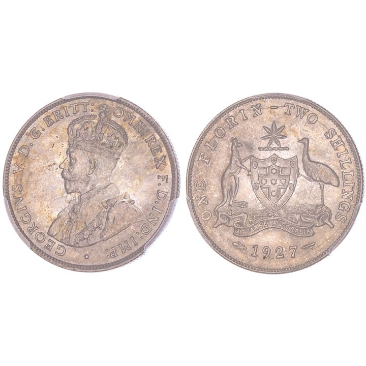 George V, Florin, 1927, PCGS MS 63