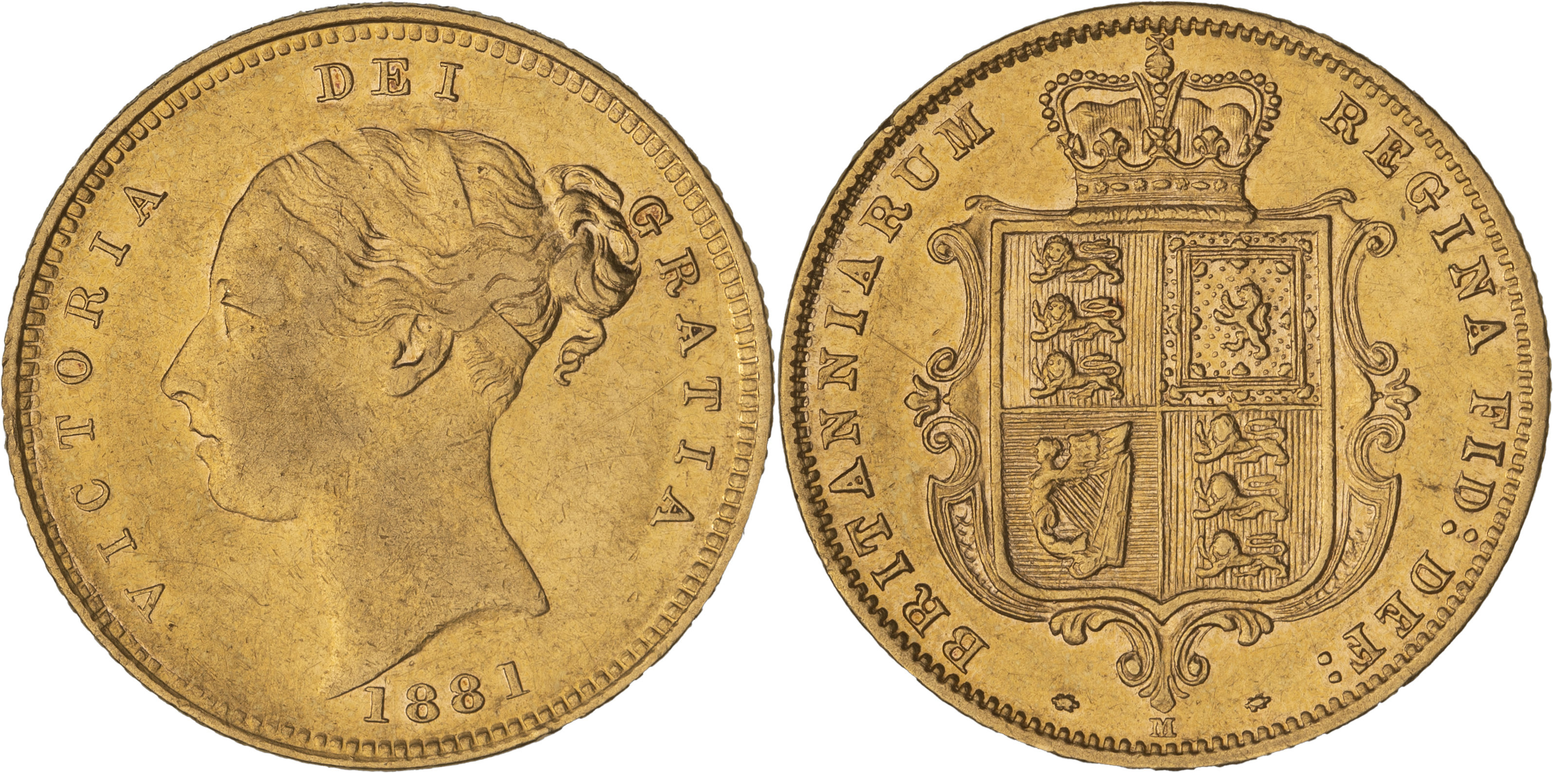Victoria, Shield Reverse - Young Head, Half Sovereign, 1881-M, VF