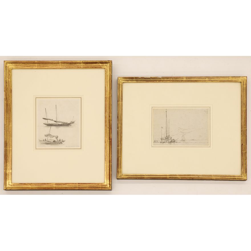 2pc George Chinnery & Charles Geraud "Trade Ship" Drawings