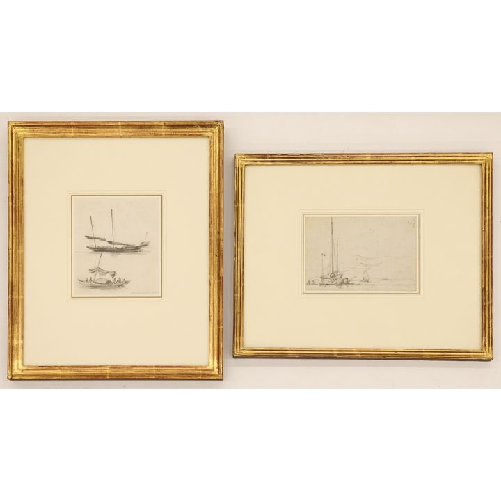 2pc George Chinnery & Charles Geraud "Trade Ship" Drawings