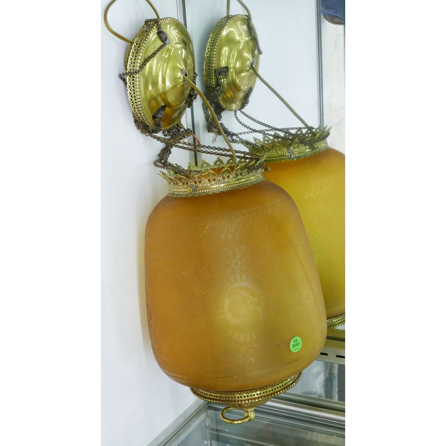 Antique Amber Acid Cut Cameo Drop Down Light Fixture- 15''