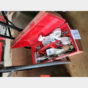 Plastic toolbox of new nuts, bolts and other fasteners