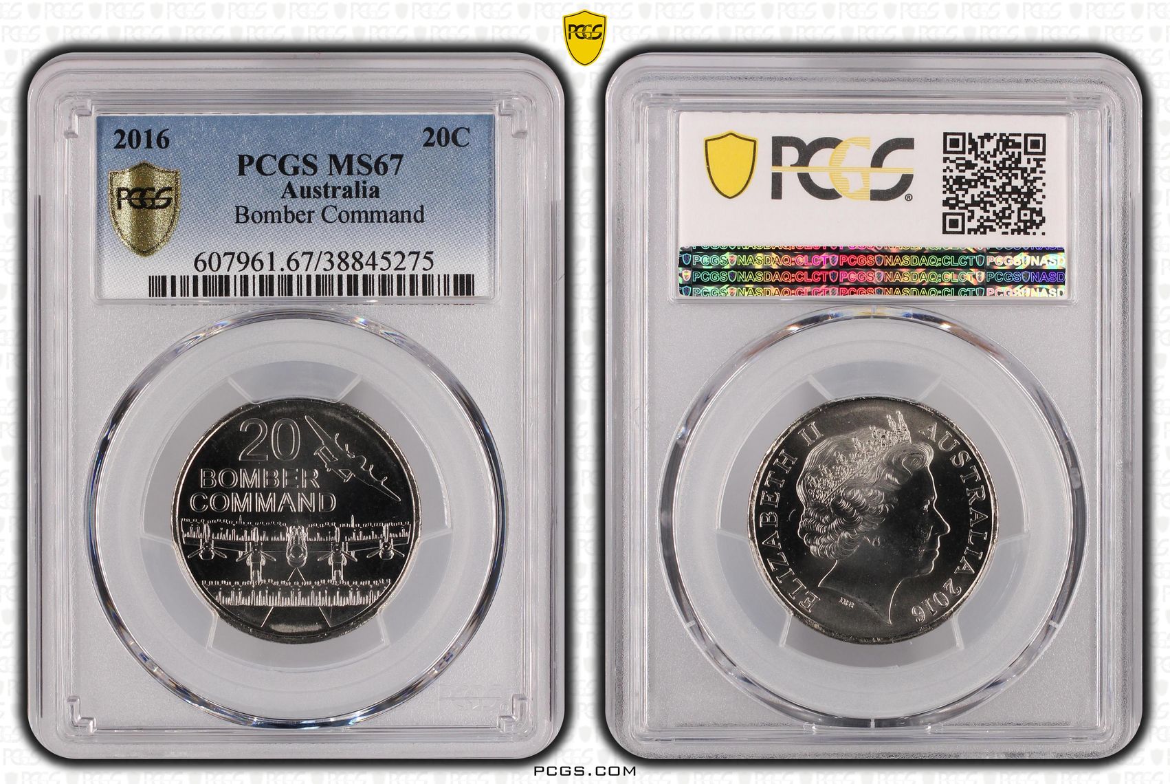 2016 Australia Twenty Cent, 20c Bomber Command PCGS - MS67 POP 3/0 -275