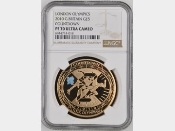 2010 LONDON OLYMPICS PROOF GOLD 5 POUND PF70 UCAM TOP POP!