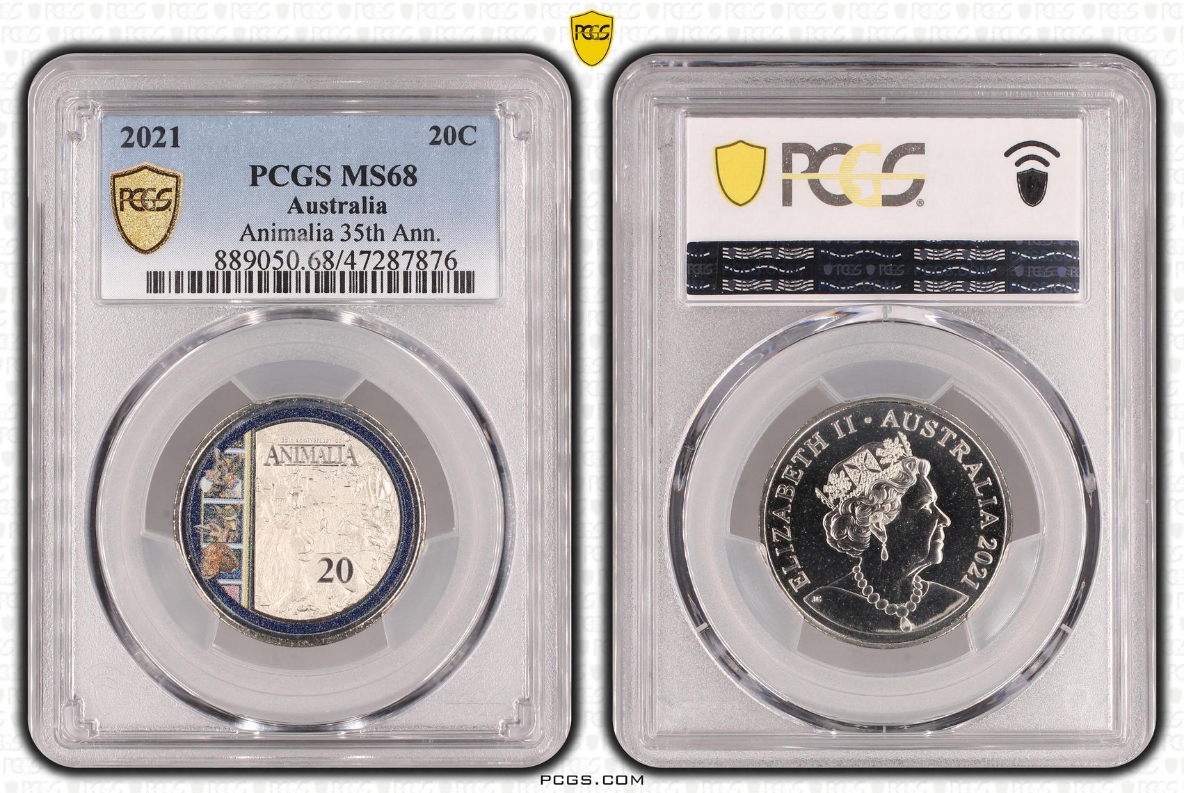 Elizabeth II, Animalia 35th Ann., Twenty Cent, 2021, PCGS MS68