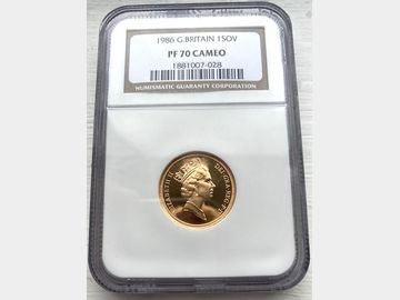 1986 ELIZABETH II PROOF GOLD SOVEREIGN PF70 UCAM