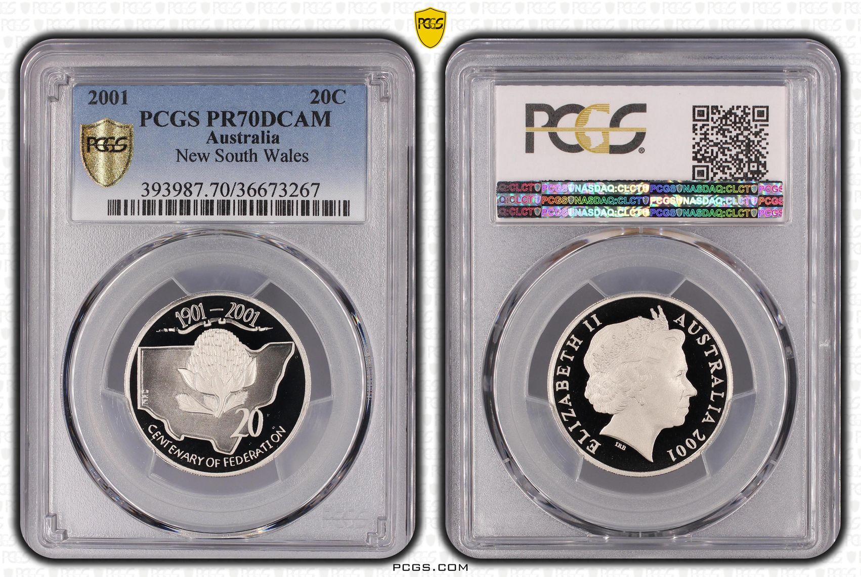 New South Wales, Top pop, Twenty Cent, 2001, PCGS PR70DCAM