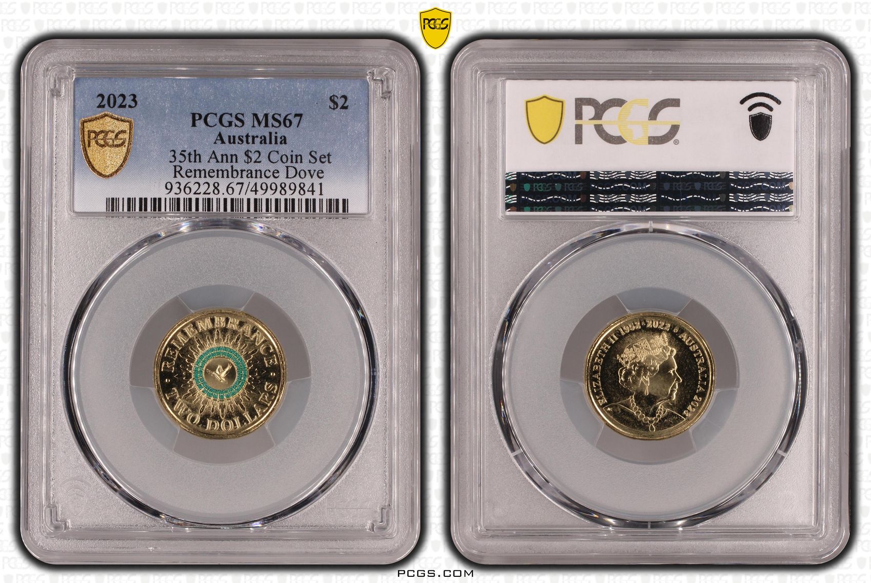 35th Ann $2 Coin Set Colorized Remembrance Dove , Two Dollar, 2023, PCGS MS67