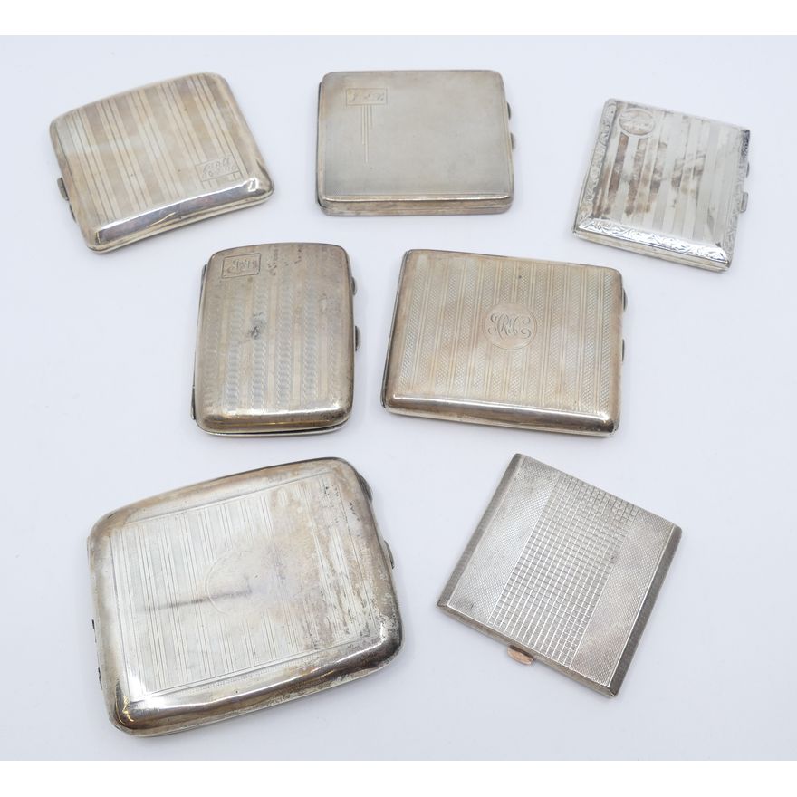 7pc English Sterling Cigarette and/or Card Holders and Compact- 739g TW