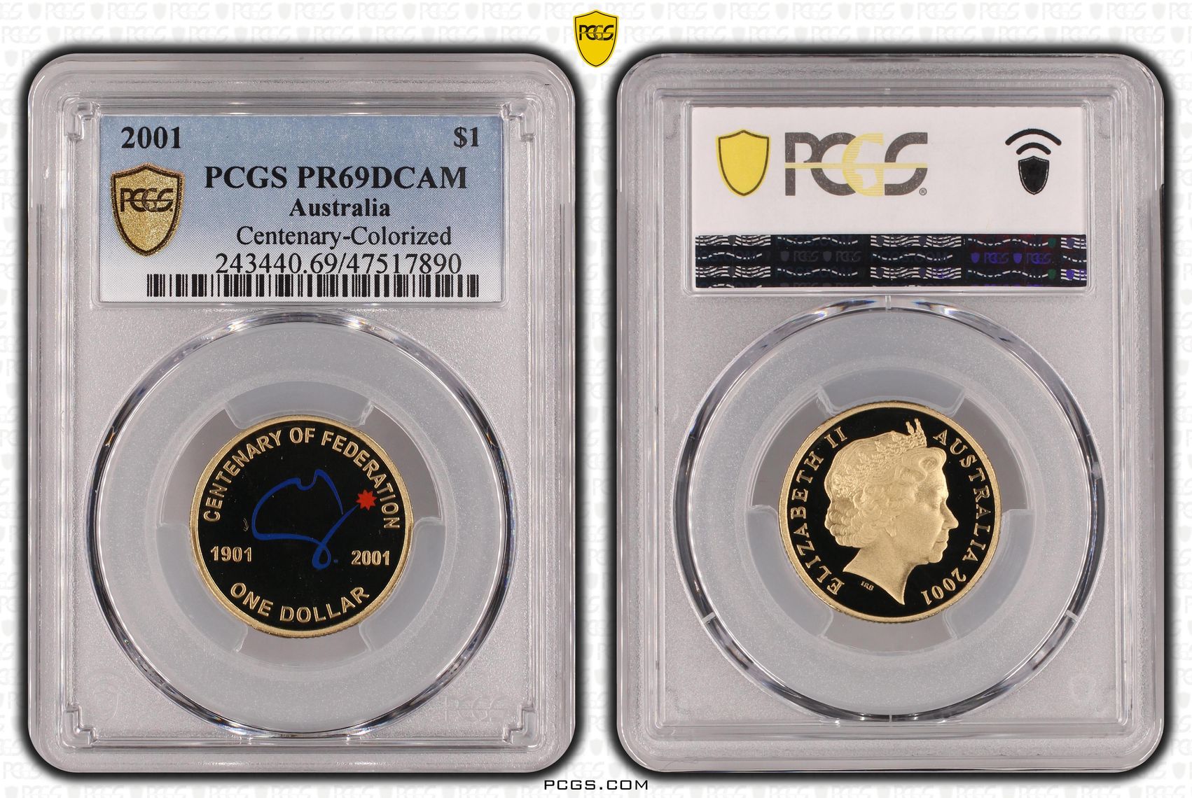 Centenary-Colourised, One Dollar, 2001, PCGS PR69DCAM
