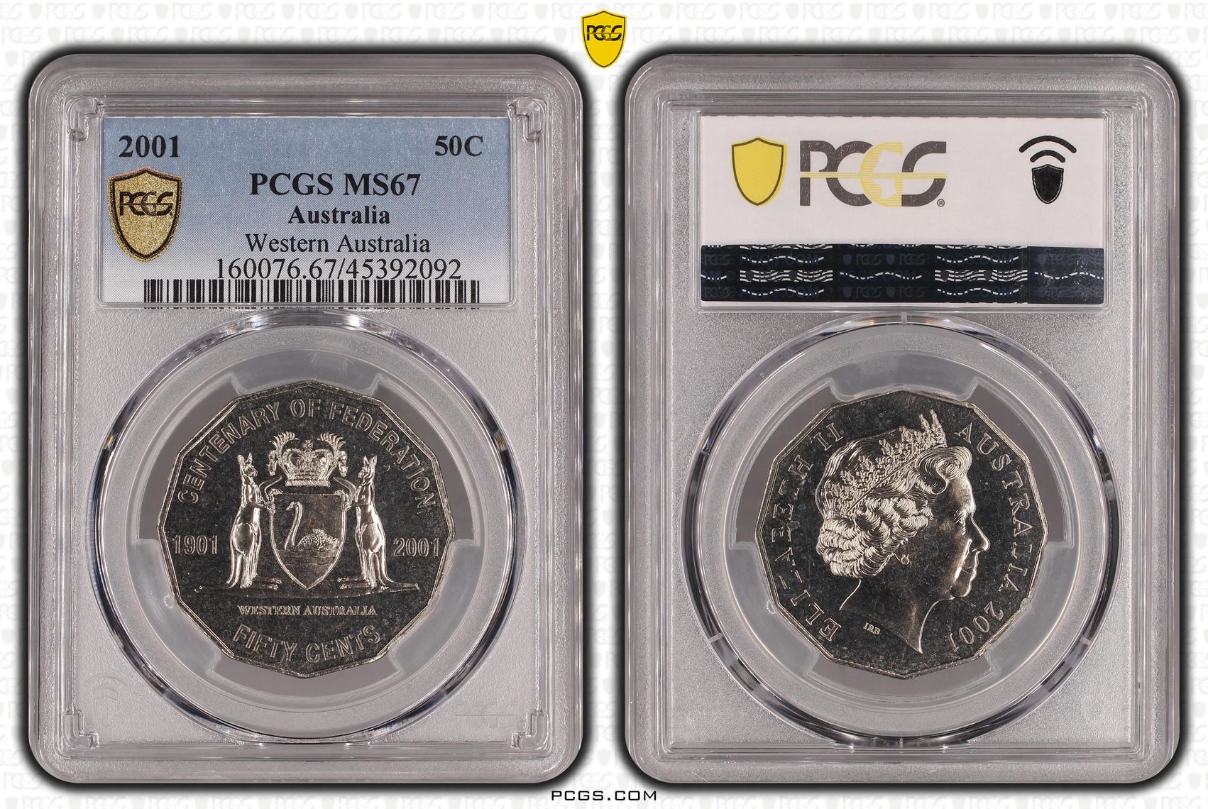 90 · Western Australia , Fifty Cent, 2001, PCGS MS67